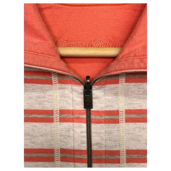 Tommy Bahama Pullover Top Womens Medium Orange Stripe Reversible Half Zip Preppy - Picture 4 of 13